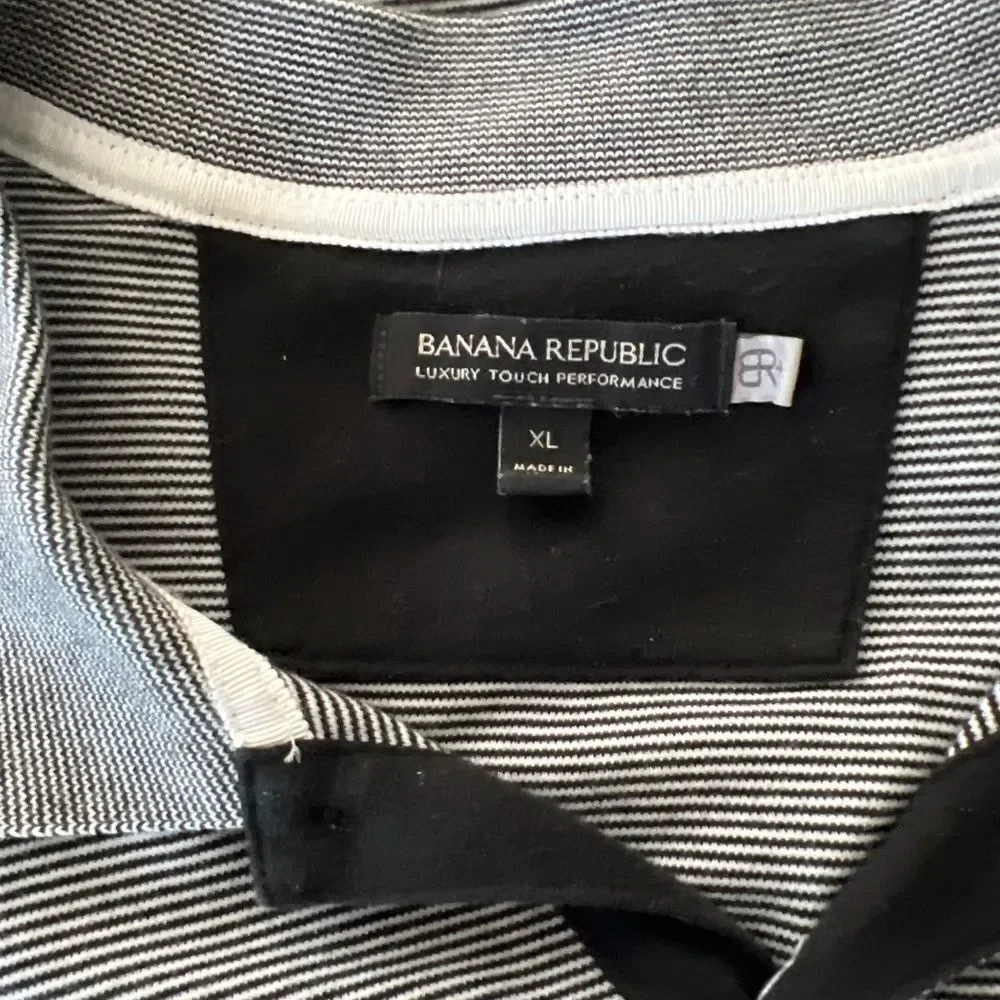 Banana Republic Black and White Striped Polo Shirt size XL